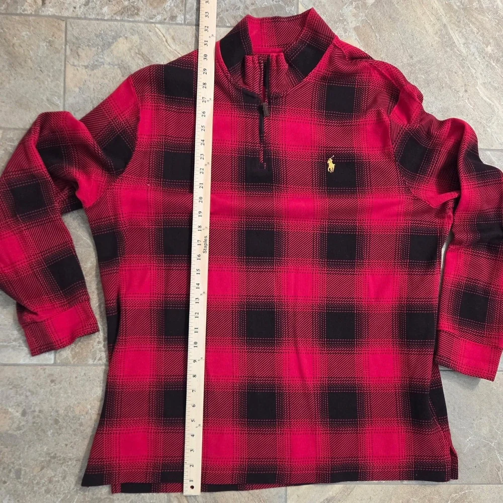 Polo Ralph Lauren Mens XL Red Black‎ Buffalo Plaid Quarter Zip Cotton Pullover